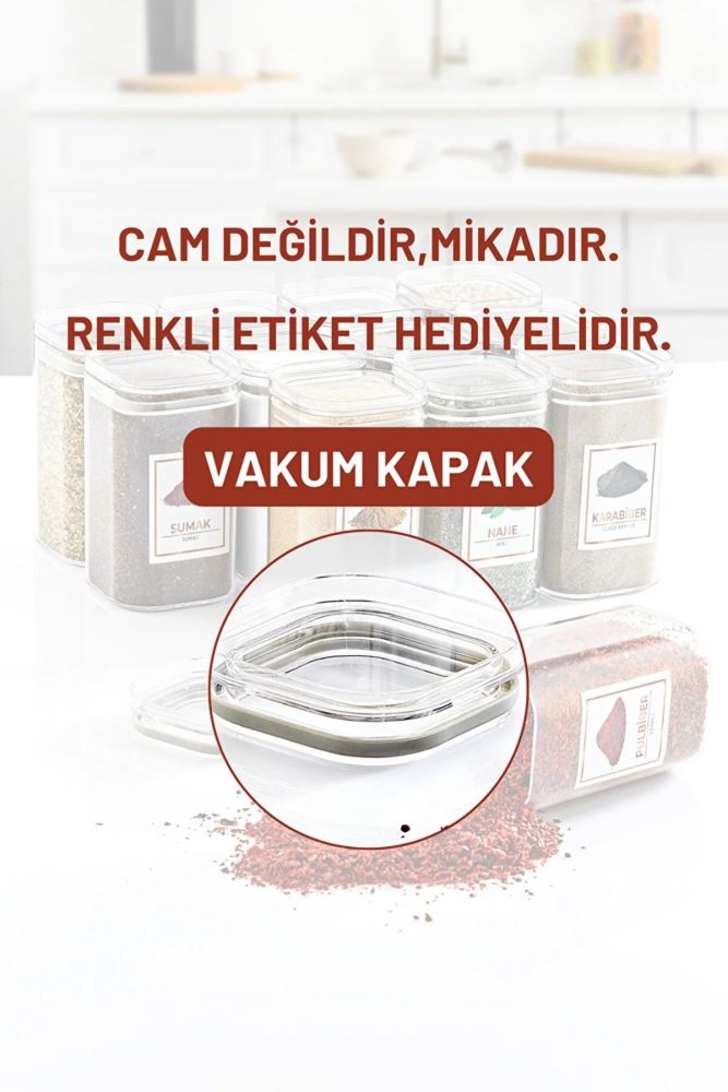 Grimor Life 12 Adet Vakum Kapaklı Etiket Hediyeli Mika Baharatlık